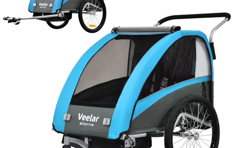 TIGGO VS 2 in 1 Kinderanhänger Jogger mit FederungFahrradanhänger Buggy für 1-2 Kinder 360° Drehbar (Blau)