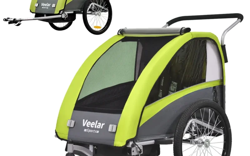 TIGGO VS 2 in 1 Kinderanhänger Jogger mit FederungFahrradanhänger Buggy für 1-2 Kinder 360° Drehbar (Grün)